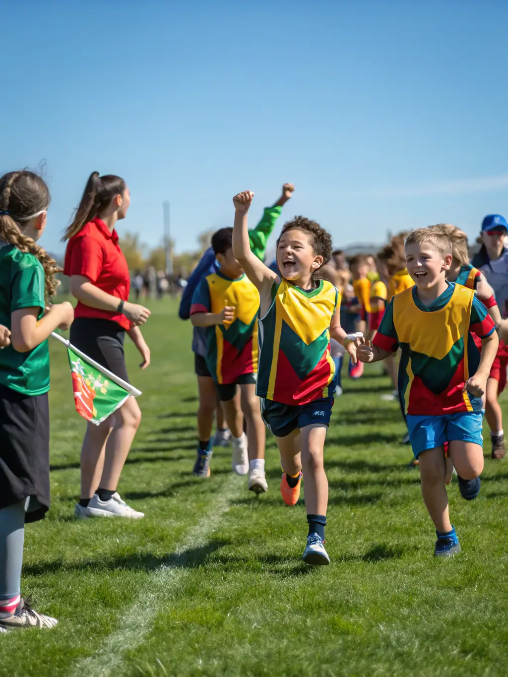 A photograph capturing a diverse group of community members participating in a local sports event organized by COMITE DES FETES ET LOISIRS, showcasing teamwork and active engagement.