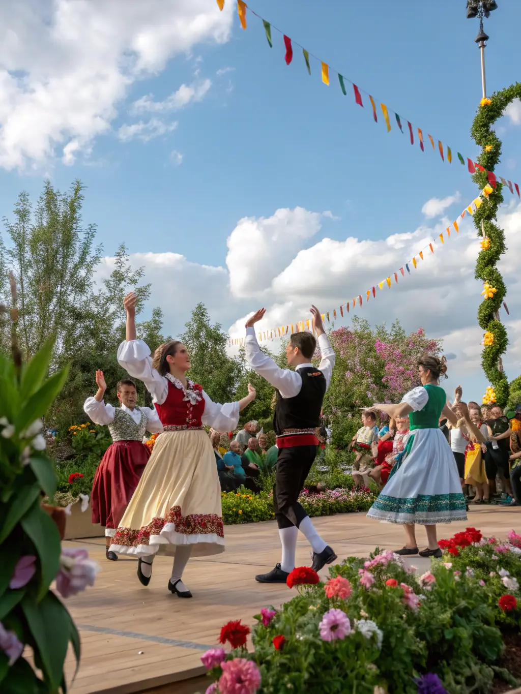 A photograph depicting a cultural event organized by COMITE DES FETES ET LOISIRS, featuring traditional music, dance, and local cuisine, highlighting the community's heritage.